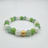 Bracelet FERTILITE en Pierre de lune blanche, Jade vert et Aventurine verte