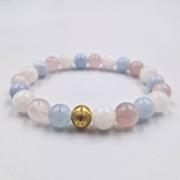 Bracelet GROSSESSE en Pierre de lune blanche, Quartz rose et Aigue-marine