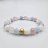 Bracelet GROSSESSE en Pierre de lune blanche, Quartz rose et Aigue-marine