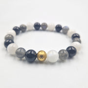 Bracelet HYPERSENSIBILITE en Labradorite, Pierre de lune blanche et Tourmaline noire