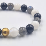 Bracelet HYPERSENSIBILITE en Labradorite, Pierre de lune blanche et Tourmaline noire