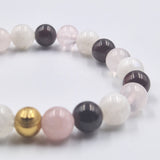 Bracelet INFIDELITE en Pierre de lune blanche, Quartz rose et Grenat