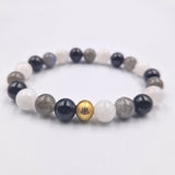 Bracelet KARMA en Pierre de lune, Labradorite et Tourmaline noire