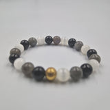 Bracelet MAUVAIS OEIL en Obsidienne noire, Labradorite et Sélénite