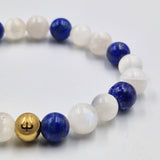 Bracelet SPIRITUALITE en Lapis-lazuli, Pierre de lune blanche et Sélénite