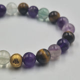 Bracelet VIVACITE en Améthyste, Oeil de tigre et Fluorite violette