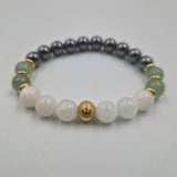 Bracelet Cancer Année 2025 en Pierre de lune blanche, Aventurine verte et Hématite