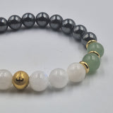 Bracelet Cancer Année 2025 en Pierre de lune blanche, Aventurine verte et Hématite