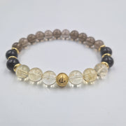 Bracelet Capricorne Année 2025 en  Citrine, Onyx noir et Quartz fumé