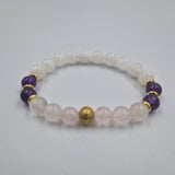 Bracelet Poissons Année 2025 en Quartz rose, Améthyste et Pierre de lune blanche