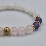 Bracelet Poissons Année 2025 en Quartz rose, Améthyste et Pierre de lune blanche