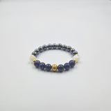 Bracelet Lion en Hématite, Lapis-lazuli et Pierre de lune blanche